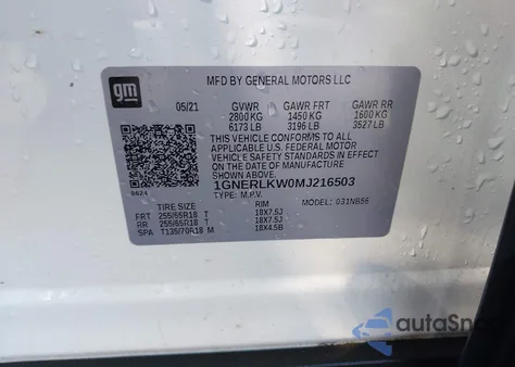 2021 Chevrolet Traverse Fwd 1Fl z USA, uszkodzony, nr VIN 1GNERLKW0MJ216503